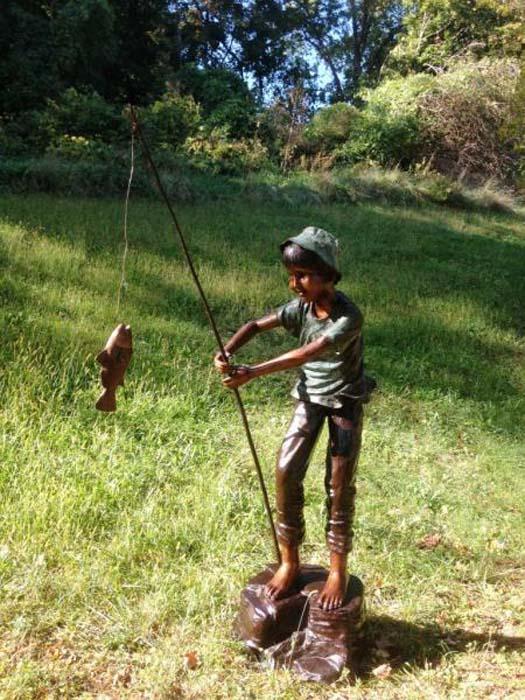 Catch of the Day (Boy Fishing on Tree) Fountain Bronze Garden Statue -  Approx. 34 High by FanShop from Sport Home