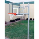 5 9/16" O.D. Front Mount Adjustable Straight Post Basketball System with 42" x 72" Glass Backboard and 5' Adjustable Extension Arm
