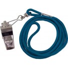 Nickel Plated Whistles and Blue Lanyards - 1 Dozen